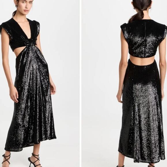 NWT A.L.C. Alexis Black Sequin Cutout Dress Size 2 - Picture 1 of 14